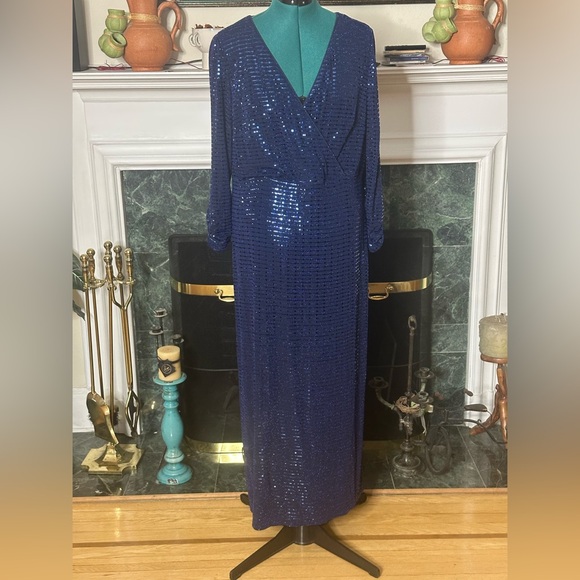 Vince Camuto Royal Blue Sequins Full Length Evening Dress sz 16W - Picture 7 of 10